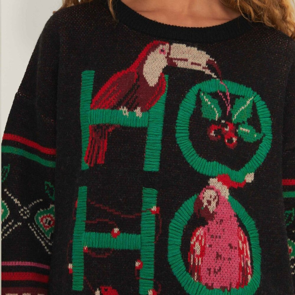 NWT FARM RIO Black Hohoho Knit Sweater, size XS - Picture 2 of 8
